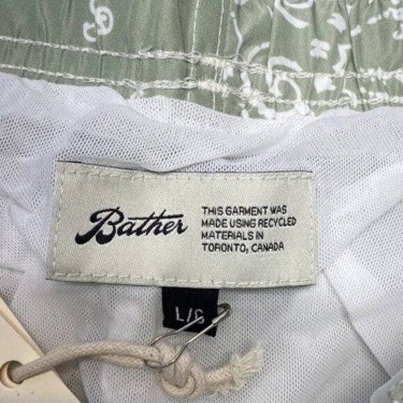 NEW BATHER Mens Shorts Green/White Size L Paisley Lined Swim Trunks - Picture 5 of 8